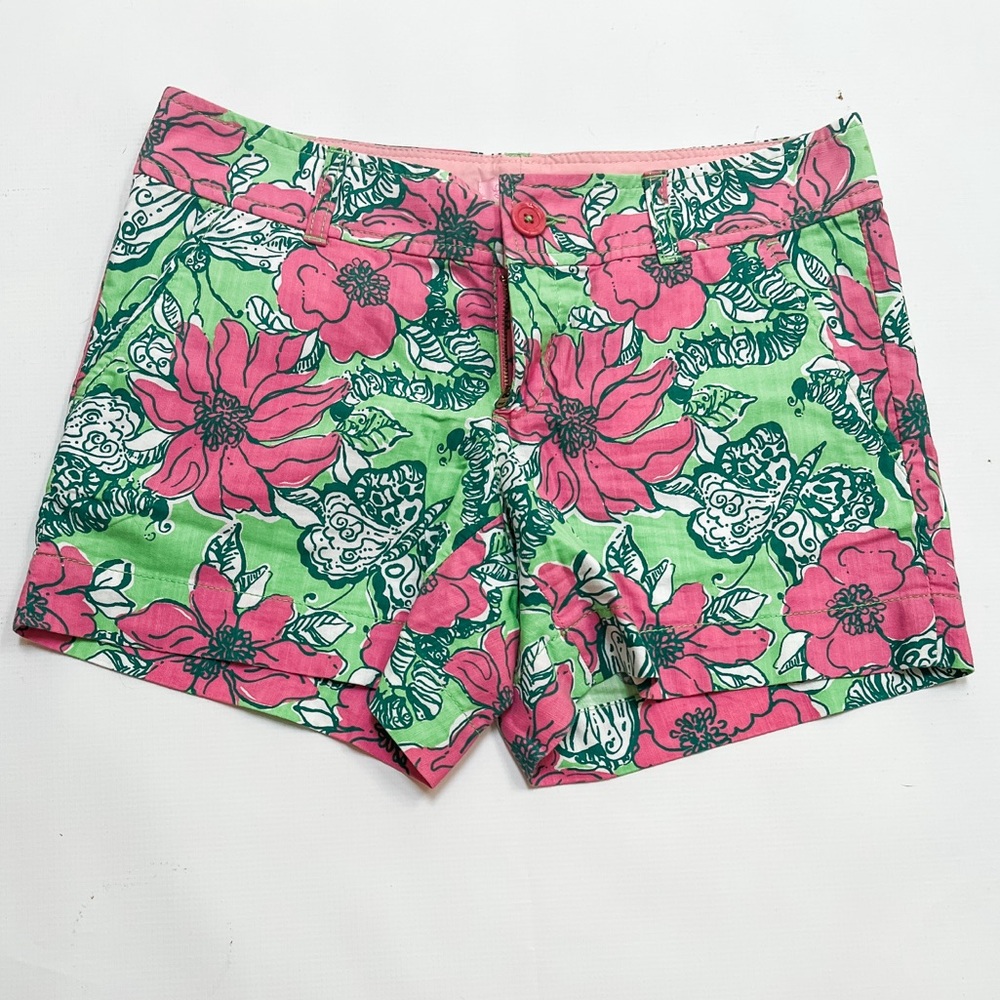 Lilly Pulitzer Cotton Blend Pink Green Bermuda Shorts Sz 4